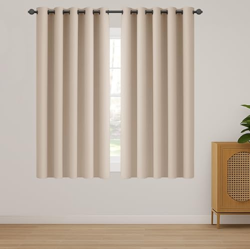 Imperial Rooms Eyelet Blackout Curtains for Bedroom 66x54 Inch Cream Curtains for Living Room Thermal insulated and Energy Saving 2 Panels with Tiebacks