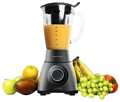Cecotec Batidora de Vaso Power Black Titanium 2500MAX PerfectMix. 2500W Máxima Potencia, Cuchilla con Recubrimiento de Titanio Negro, 1,8L, Filtro para Licuados, Acabados en Acero Inox