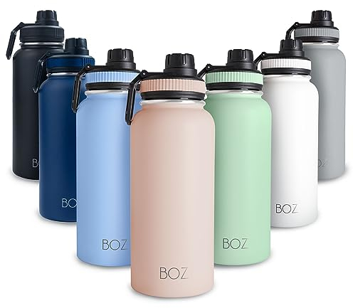 BOZ Botella Agua Acero Inoxidable de 1l, Botella Térmica 1 Litro con Aislamiento de Doble Pared, Termo Agua Fría y Caliente de Boca Ancha Sin BPA, Botella Isotérmica Antiderrame Color Rosa Palo