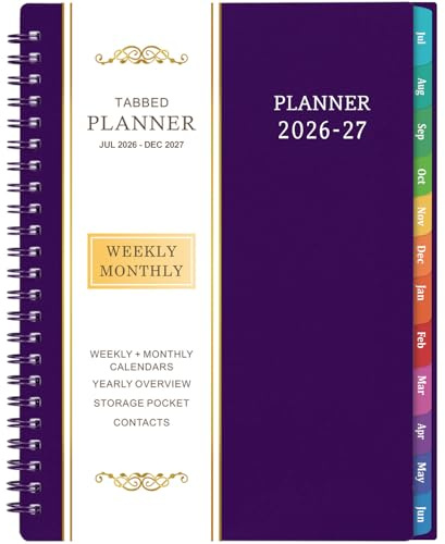Planner 2026-2027 - July 2026 - June 2027, 2026-2027 Planner Weekly and Monthly, Academic Planner, Calendar Planner with Colorful Tabs, 6.25 × 8.3, Strong Twin-Wire Binding, Back Pocket, Holidays