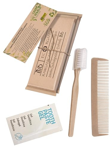 50 Sets Dentales Cepillo y Pasta de Dientes con Peine | Kit Dental Ecológico + Peine Antiestático Envuelto Individualmente | Amenty Kit para Hoteles, Viajes y Huéspedes | 50 Kits