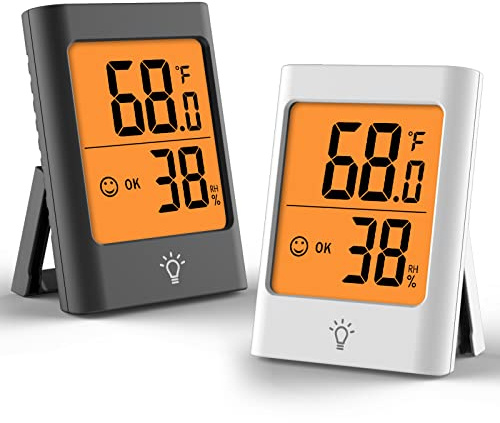 KJCOOSWI Indoor Thermometer for Home, 2pack Hygrometer Humidity Meter Humidity Sensor with Backlight for Bedroom Greenhouse Garage.