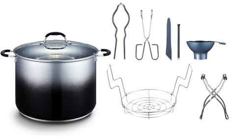 CONCORD 20 Quart Stainless Steel Canning Pot Set. Includes Canning Rack, Tongs, Jar Lifter, Funnel, Wrench, Lid Lifter, Mixer/Measurer (Induction Compatible)