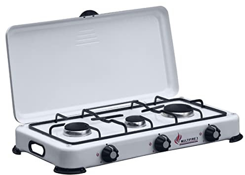 INTEC- Réchaud à gaz 3 feux 4100W Brûleurs fonte amovibles Grille et Couvercle Plaque de Cuisson Gaz Butane ou Propane