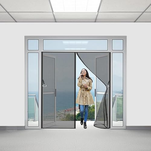 Fly Screen Door, 150x200cm Insect Protection, Self Sealing Magnetic Closure, No Drill Installation (Black)