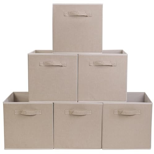 JAKAGO 6 Stück Faltbare Aufbewahrungsbox 30 x 30 x 30 cm Stoff Aufbewahrungswürfel Faltbox für Kallax Regale Würfel Aufbewahrungseinheit Zuhause Büro Kinderzimmer（Beige）