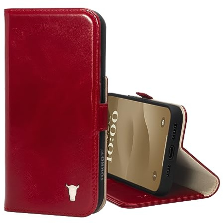 TORRO Leather Case Compatible with iPhone 15 Pro Max – Premium Leather Wallet Case with Kickstand and Card Slots (Compatible with Official MagSafe Chargers) - Red