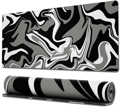 Ovenbird Tapis de Souris de Gaming avec Bords Cousus, Grand Tapis de Souris XL Motif volutes marbrées avec Base antidérapante pour Bureau, 80 x 30 cm, Noir