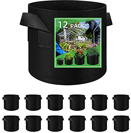 LITLANDSTAR 12 bolsas de 75 l de tela no tejida, bolsas de cultivo para plantas de jardín, macetas transpirables de tela no tejida, con asas, contenedor interior y exterior para verduras, flores,