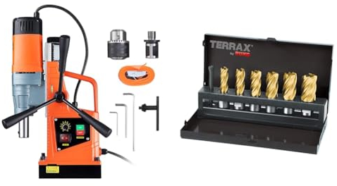 VEVOR Profi Kernbohrmaschine Magnetbohrmaschine 1550 W & Ruko Terrax A108820T 7-teiliges Set Bohrkrone Tin Ø 12–22 mm