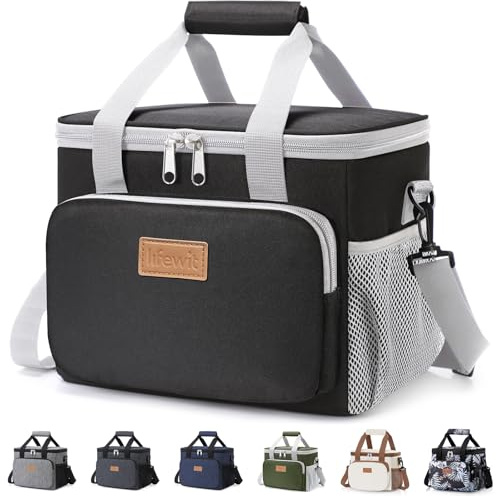 Lifewit Medium Lunch Bag Insulated Lunch Box Soft Cooler Cooling Tote for Adult Men Women, Gray and Black 12-Can (9L)