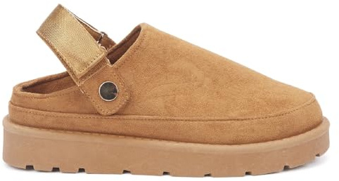 sole london Ladies Platform Strappy Clogs Womens Warm Faux Fur Slippers Shoes BOOTSF Sand 5