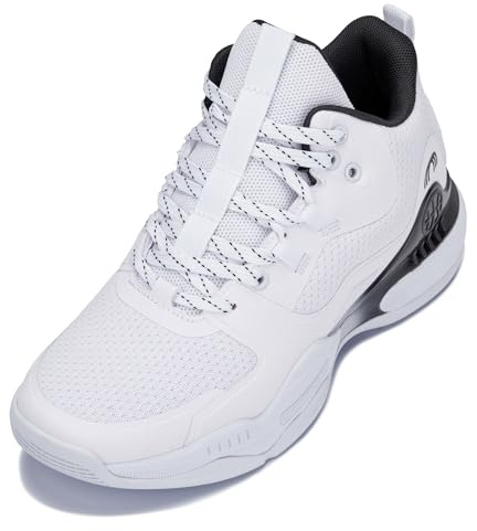 CALTO Herren Unsichtbare Höhenerhöhung Elevator Schuhe – Basketball High-Top Sportliche Sneakers – 7,6 cm größer, Weiß/Schwarz, 41 EU