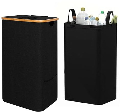 SHMSHNG Récipient de collecte de bouteilles consignées - 100 l - Avec sac de transport - Récipient de recyclage pour marchandises vides avec couvercle - Grand collecteur de bouteilles pour la cuisine