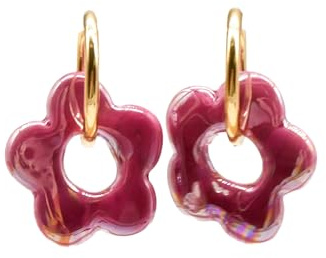 Feliss Creolen Gold Blumen Ohrringe mit Keramik Blume kleine Hoop Earrings 80er Jahre Edelstahl Creole mit Anhänger Boho Schmuck Damen Modeschmuck Y2k Accessoires hängend (Warm Blossom Fuchsia)