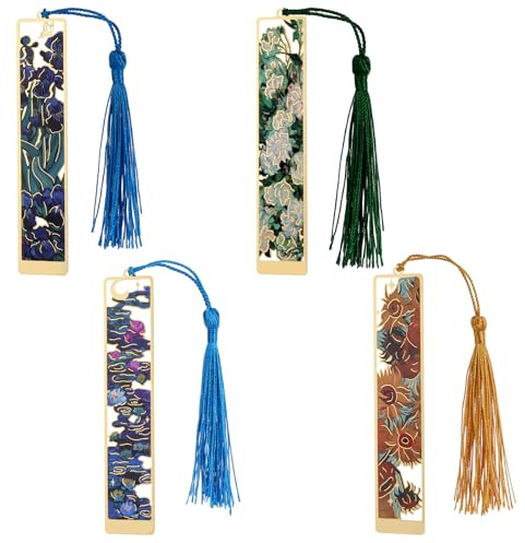 4 Stück Lesezeichen,Buch Lesezeichen mit Quaste,Metall Lesezeiche für Buchliebhaber, Hohles Blumen Lesezeiche Personalisiertes Bookmarks Vintage Lesezubehör für Schriftsteller Leser Studenten Geschenk