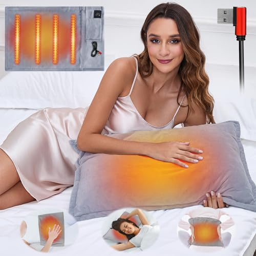 Heating Pillow Cover for Back Pain Relief - USB Soft Velvet Warmer Heat Pad for Lumbar Support and Body Pillow, for Cramps in Neck, Back, Abdomen or Legs (Gray)