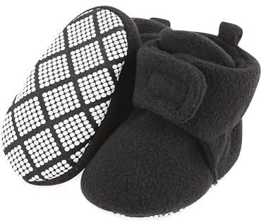 Bibimom Baby Fleece Booties Toddler Slippers Non-Slip Sole House Walking Shoes 12-18 Months Black