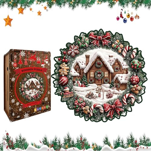 en Bois de Noël : Conception de Couronne Interactive sur Le thème de Noël, Beau Jeu décoratif, matériau, détails complexes | Festif pour ad