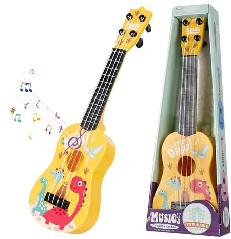 Jonuin Kids Ukulele Guitar Toy, 41cm Guitar Musical Toy, Ukulele Instrument with 4 Ajustable Strings, Music Learning Educational Guitar, Cartoon Mini Guitar for Toddlers Children Kids (Yellow)