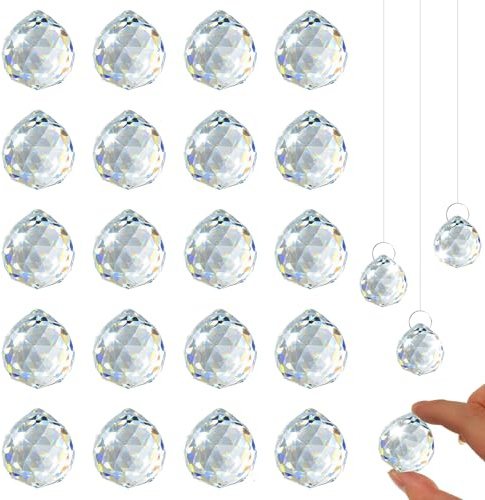 20 Pcs Atrapasoles Cristal Colgante, Prismas de Cristales Prismáticos Atrapasol para Colgar, Crystal Suncatchers para Decoracion Hogar Ventanas Jardín Manualidades Decoración(30 mm)