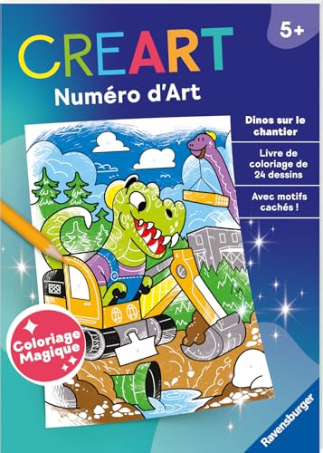 Ravensburger - CreArt Coloriage Magique - Dessin par numéros - Dessins cachés sur chaque page - Loisir créatif - Thème Dinos sur le chantier - Dès 5 ans - 13099052