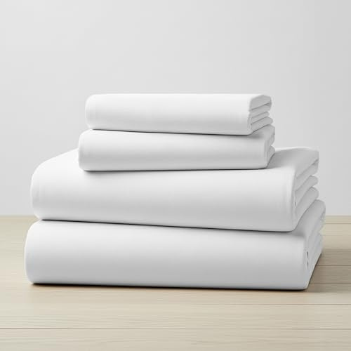 Mellanni Flannel Bed Sheet Set - 4 Piece Luxury 100% Heavyweight 180GSM Cotton - Cozy, Soft & Breathable - Deep Pockets with All-Around Elastic - Warm & Comfortable (King, White)