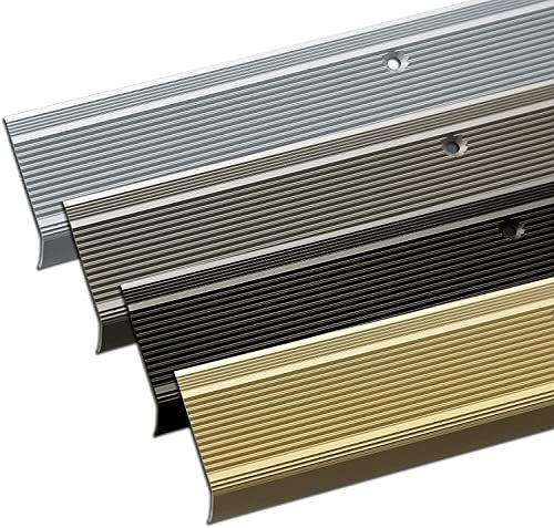 Perfil integral de borde de escalón, forma de L, preperforado o autoadhesivo, incluye material de montaje, perfil de borde de escalera de aluminio (90 x 3,5 x 3 cm, autoadhesivo, dorado)