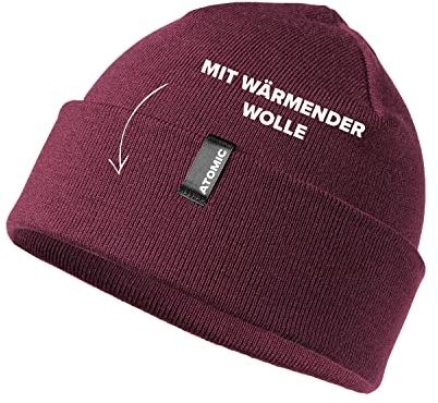ATOMIC ALPS ROLLED CUFF BEANIE - Maroon - Warme Mütze für Herren & Damen - Weiche & atmungsaktive Mützen - Wollmütze aus hautfreundlichem Material - Bequeme & schlichte Mütze