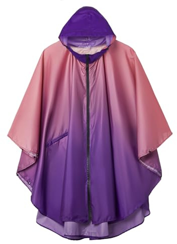 SaphiRose Adults Rain Poncho Waterproof Raincoat Women Gradient Hood with Pocket (Gradient Pink-Purple)