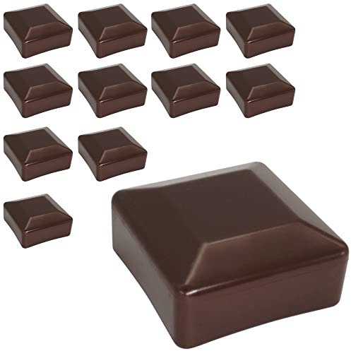 SKIR'CO (12 piezas) Tapones cuadrados para postes de valla, 60 x 60 mm, tapas de plástico marrón para postes de valla, color marrón RAL 8028