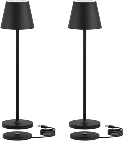 K-Bright 2 Stück mini led tischlampe 27.5cm | Indoor & Outdoor kleine Akku Tischleuchte | Warme Lichtfarbe | IP54 wasserdicht | tischleuchte akku mit USB Ladestation | Schwarz