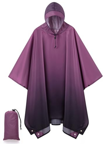 POWINSUN Hooded Rain Poncho for Adult, Waterproof Lightweight Raincoat for Hiking Camping