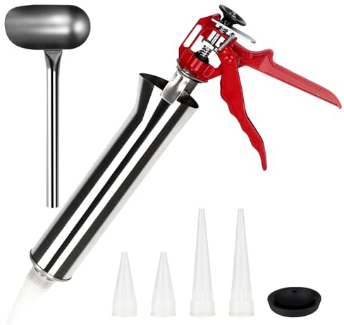 EXLECO Pistola de Calafateo de Cemento de Acero Inoxidable Jeringa de Hormigón Profesional Pistola Applicateur de Lechada Bomba para Mortero Herramienta Aplicadora para Cemento con Accesorios