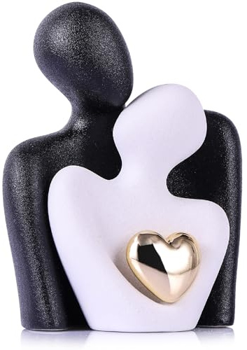 oliruim Mini Couple in Love Ceramic Statue, Living Room & Bedroom Decor, Valentine's Gift, Small Shelf Sculpture (4.72 Black White)