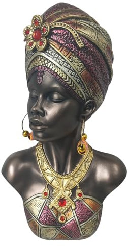 CAPRILO Figura Decorativa Étnica de Resina Busto Africana con Pedrería. Adornos y Esculturas. Regalos Originales. Decoración Hogar. 18 x 13 x 30 cm.