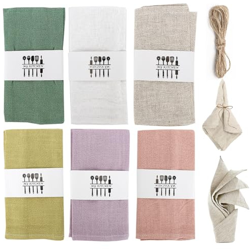 Gohytal Lot de 6 serviettes en tissu, réutilisables, en lin, durables, lavables, décoration de table pour cuisine, café, restaurant, famille, anniversaire, fête