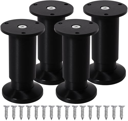 INMOZATA 4x Black Aluminum Alloy Round Cylinder Furniture Legs, 15cm Height Adjustable (0-15mm), 6cm Diameter, Screw-In, for Sofa, Bed, Cabinet, Chair, Table, DIY Projects