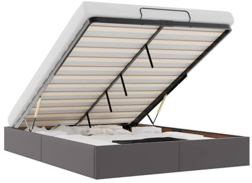vidaXL Ottoman-Bett ohne Matratze Grau 140x200 cm Kunstleder, Bettrahmen, Bettgestell mit Stauraum, Polsterbett, Bettgestell, Bettrahmen mit Stauraum