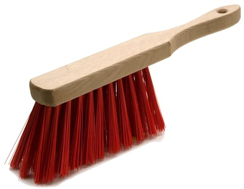 Hand Besen Feger Handfeger Holz Griff mit roten Borsten 28 cm Reinigung innen aussen Fliesen Terasse Garten Hof Hand Strassen Besen grobe Borsten