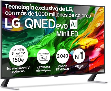 LG 55QNED85A6C - TV 55, 4K QNED EVO, Smart TV, WebOS 25, Procesador Potente e Inteligente, MiniLED AI, Super Upscaling, Dolby Vision y Dilgital Plus, Alexa/Google Assistant, Negro