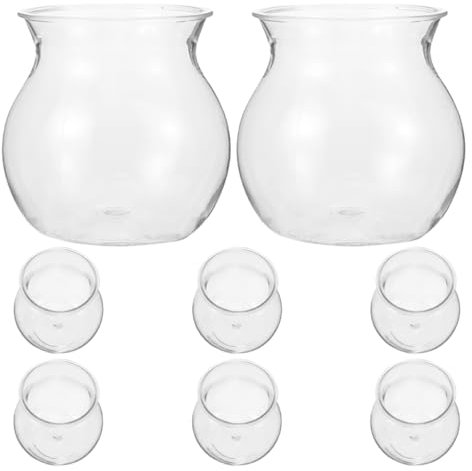 Milisten 8 Pièces Pot Transparent Récipient Terrarium Vases Ronds Aquarium Poissons Betta Jardinières Peu Profondes Jardinière Lotus Aquarium Tortues Micro-Paysage Vase Fleurs Hydroponique