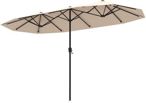COSTWAY Doppelsonnenschirm 380x200cm, Sonnenschirm Groß XXL, UV Schutz, Gartenschirm mit Kurbel, Terrassenschirm, Marktschirm für Garten, Terrasse & Pool (Beige)