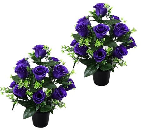 Psdndeww 2 Piezas Rosas Sintéticas Largas Y Largas Ramos Flores Seda Realistas para Cementerio Y Decoraciones Navideñas para Hogar