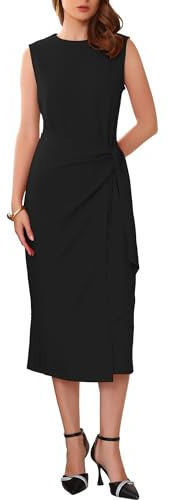 WOMLAYOUT Robe de Cocktail pour Femme Élégante sans Manche, Tenue de Soirée, Robe Fourreau Longues Nouée Devant Noir L
