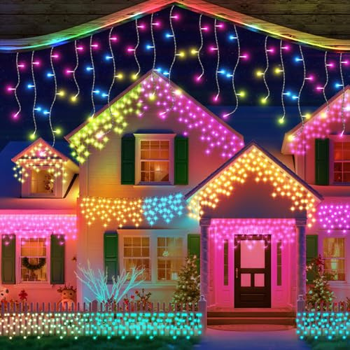 REYLAX Smart Luz de Carámbano 20M 598LEDs RGB Cortina Luces Navidad IP67 Impermeable Guirnalda Luces Exterior con Cambio de Color Decoración Dinámica Inteligente para Jardín Fiesta Navidad