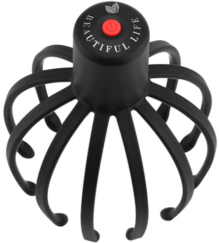 Massaggiatore elettrico per testa – 3 modalità massaggiatore per cuoio capelluto a 360°, massaggiatore per testa senza fili ricaricabile con 12 bracci massaggianti, antistress e relax, portatile e