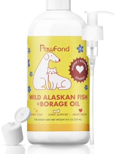 Fish Oil for Dogs & Cats - Wild Alaskan Salmon & Pollock Oil, Omega 3 EPA DHA, Borage Oil GLA 22%, Anti-Itch & Allergy Relief, Skin & Coat Supplement, Joint & Immune Support, 100% Natural, 8oz Pump