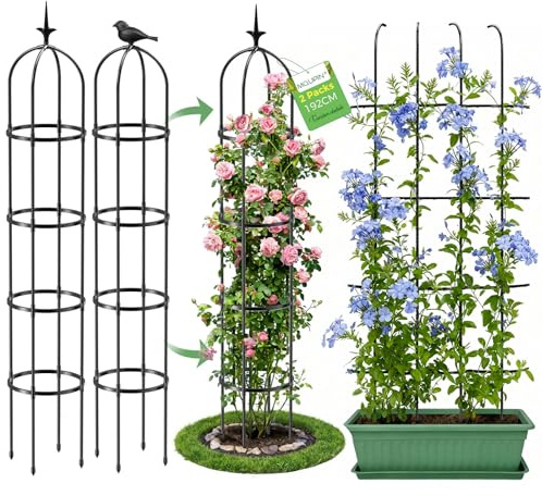 MQUPIN Obelisco de jardín,torre de obeliscos para plantas trepadoras de 192cm,2Pcs soportes duraderos en forma de U para jardín Soporte Plantas Trepadoras,Adecuado para Todo Tipo de Plantas trepadoras
