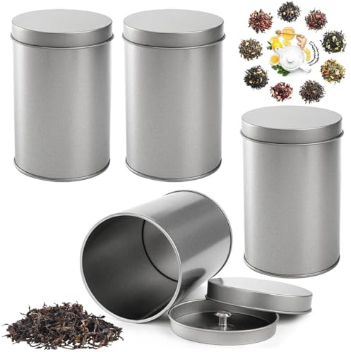 Jyongrmy 4 Piezas Lata Redonda para Té/almacenamiento, Bote para Te a Granel con Tapas Herméticas de Doble Capa, Latas Metalicas para Te para Almacenar Hojas de Té, Café, Especias y Productos Secos